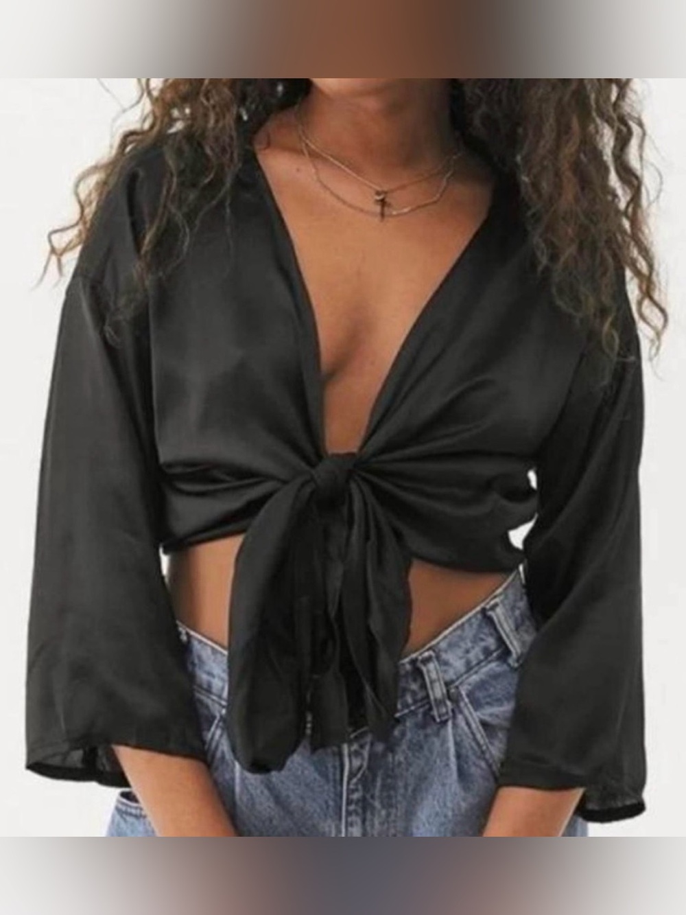 Black Tie-Front Crop Top - Urban Outfitters